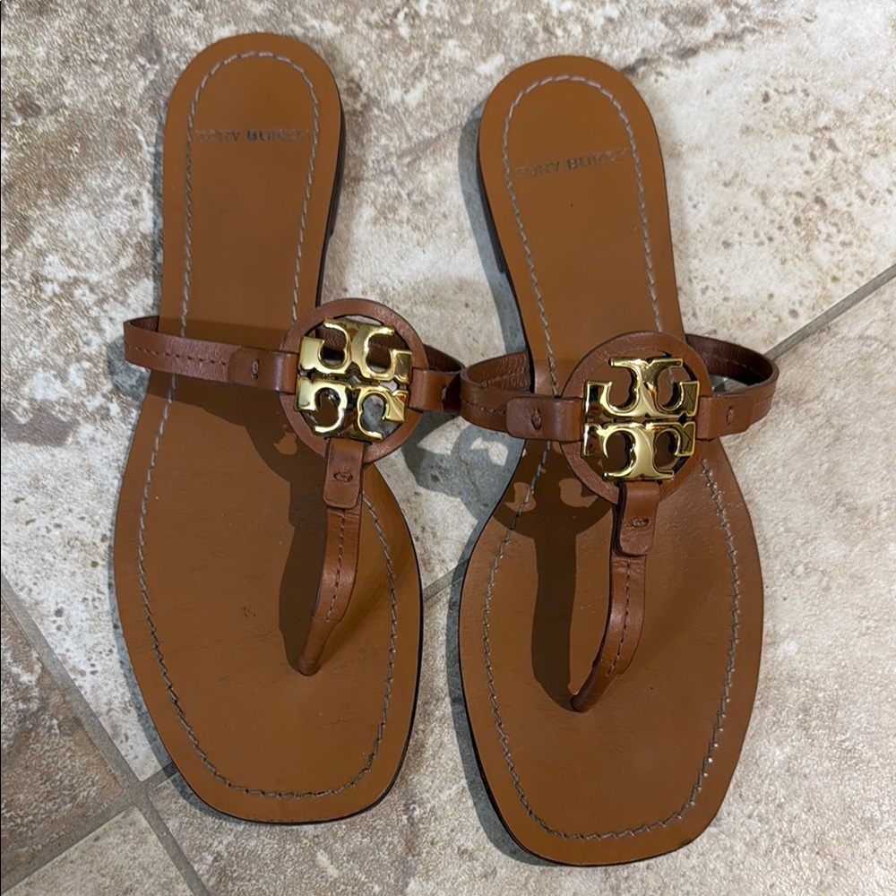 Tory Burch Gold Brown Sandals with Classic Design